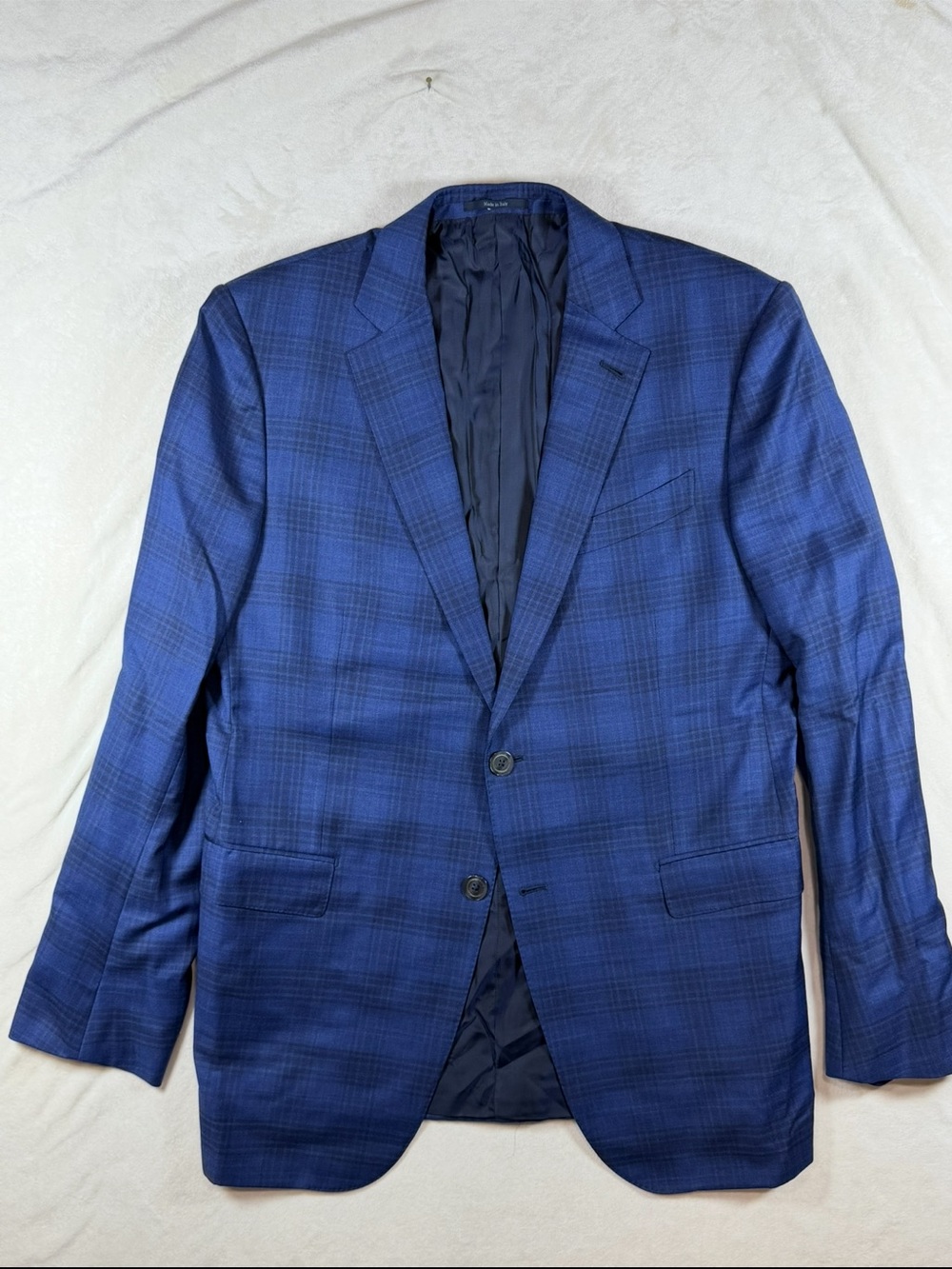 Ermenegildo Zegna ACHILLFARM 46L Milano Wool Silk Navy Blue Plaid Sport Coat